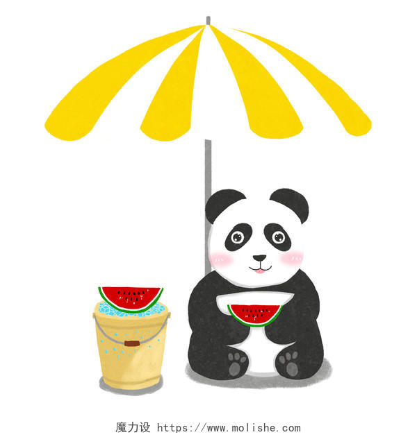 吃西瓜的熊猫水桶太阳伞PSD素材